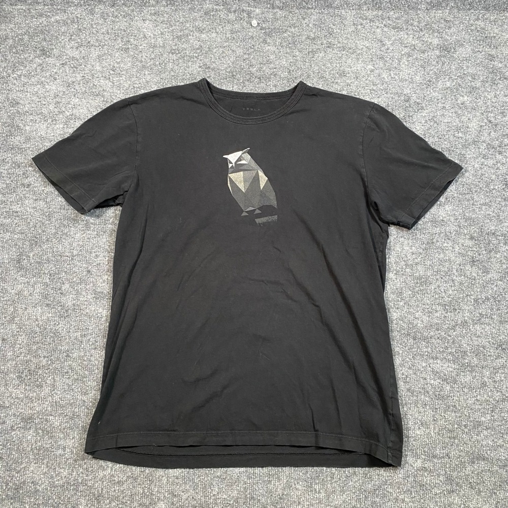 Tesla Cybertruck Owl Graphic T-Shirt Mens Large Black Short Sleeve Crew Neck
